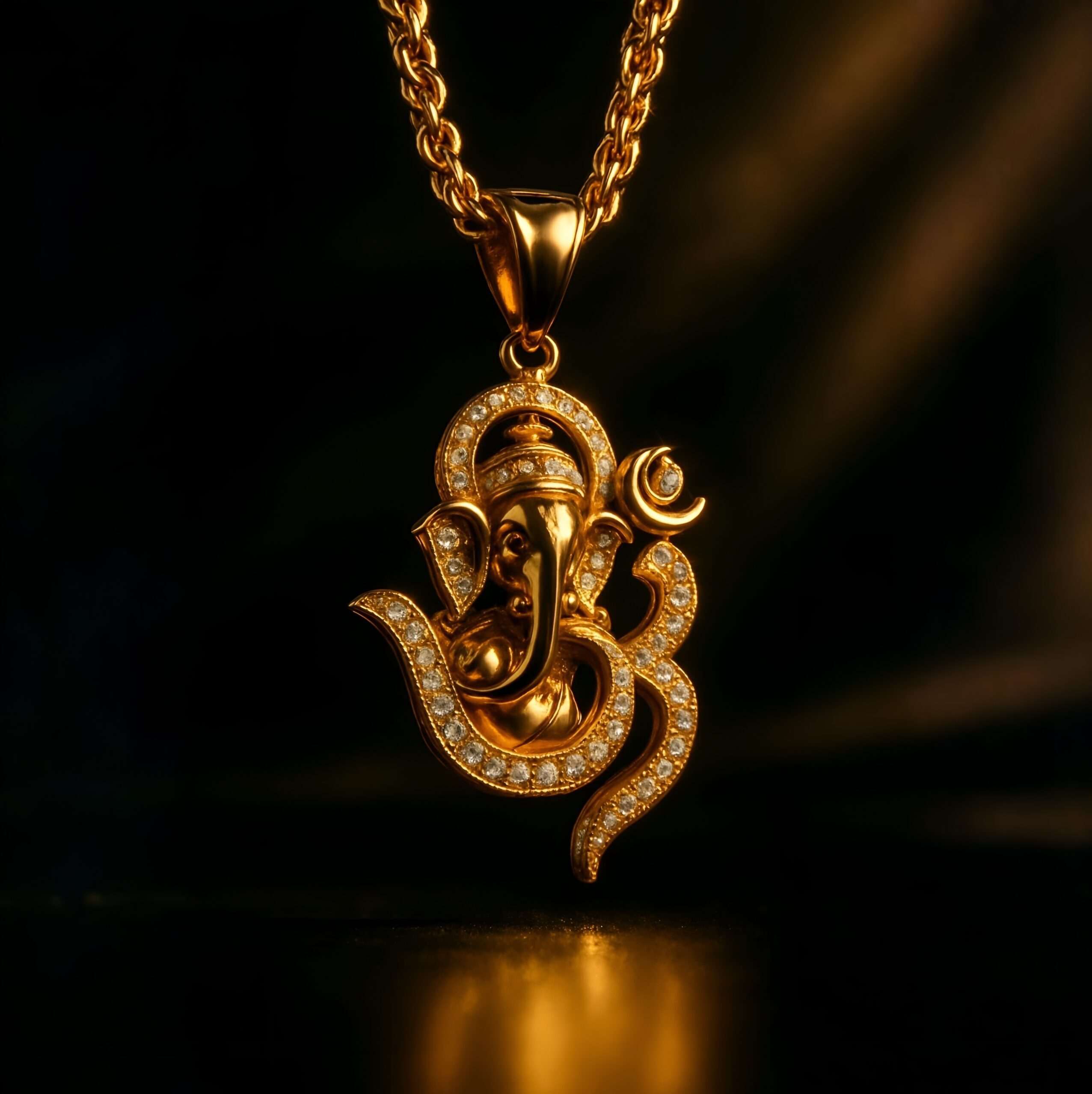 Ganesh Pendant Benefits: Meaning, Protection, and Why You Should Wear One | Divinear Gold Ganesh pendant with diamonds - Vighnaharta form